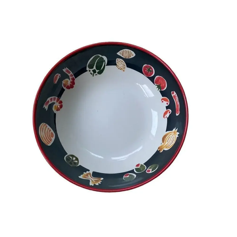 Wolfgang Puck Live, Love, Eat Red .Red Rim Black Pasta Round Serving Bowl